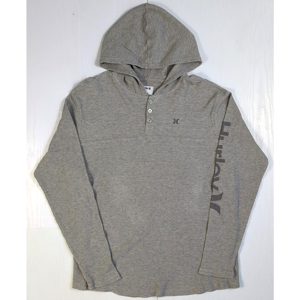 Hurley Hoodie Men’s L Gray Waffle Knit Henley Pullover Long Sleeve Surf Skate
